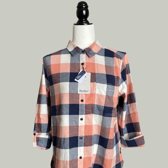 NWT Wind River Peach Plaid Flannel Button Front Shirt - Picture 1 of 7